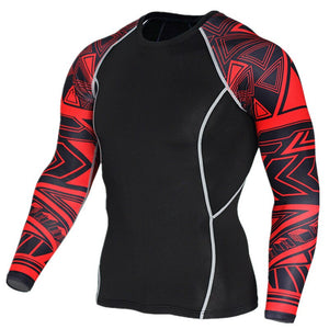 Running Sport Compression Shirts Mens Gym Fitness Long sleeve T-shirt Jogging Training Tight Tee Tops Male Quick dry Sportswear