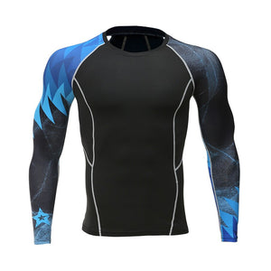 3D Gym Tshirt Compression Running Shirt Men Long Sleeve Sport Top Gym Fitness T Shirt Sportswear Rashguard Jersey MMA