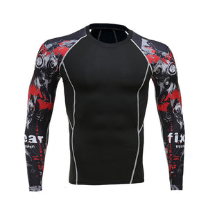 3D Gym Tshirt Compression Running Shirt Men Long Sleeve Sport Top Gym Fitness T Shirt Sportswear Rashguard Jersey MMA