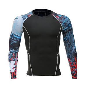 3D Gym Tshirt Compression Running Shirt Men Long Sleeve Sport Top Gym Fitness T Shirt Sportswear Rashguard Jersey MMA