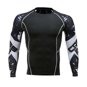 3D Gym Tshirt Compression Running Shirt Men Long Sleeve Sport Top Gym Fitness T Shirt Sportswear Rashguard Jersey MMA