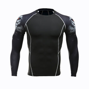 3D Gym Tshirt Compression Running Shirt Men Long Sleeve Sport Top Gym Fitness T Shirt Sportswear Rashguard Jersey MMA